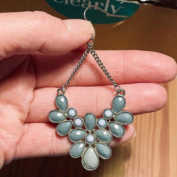 Costume Blue Stone Dangle Earrings - Picture 3 of 3